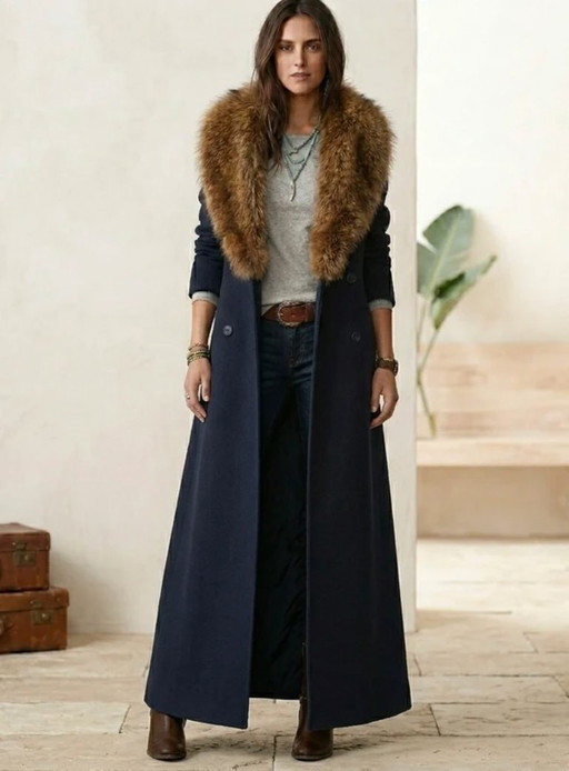 Luxe royal vintage : Manteau Alorna de Forstmann avec un col en fourrure XXL