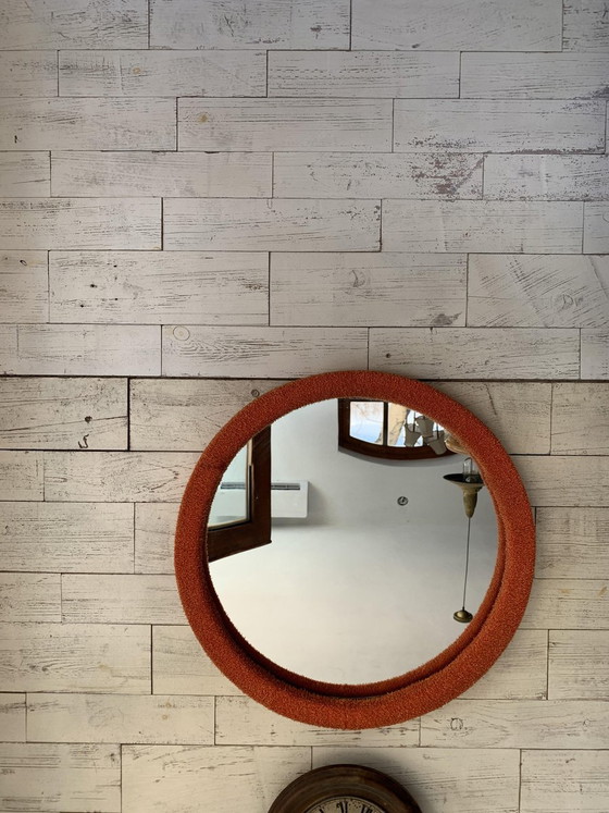 Specchio da parete con tessuto arancione, anni '50 – Mid Century Modern (photo 4 of 5)