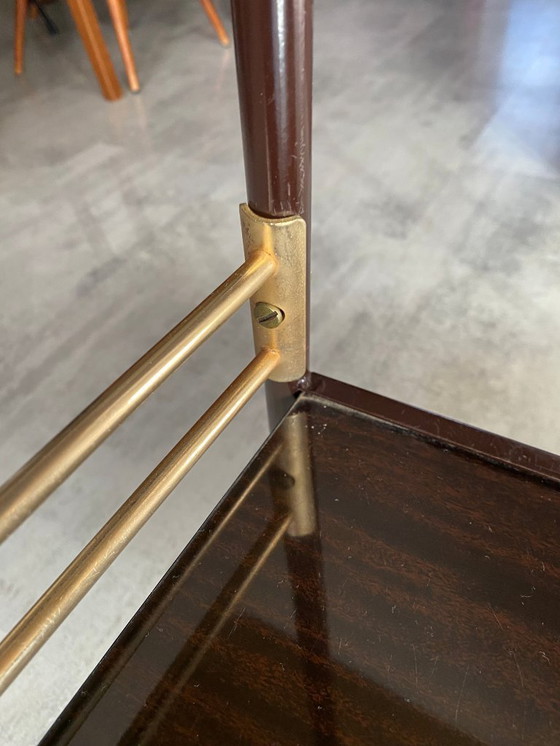 Image 1 of Meuble de télé à roulettes 2 plateaux formica marron 1960