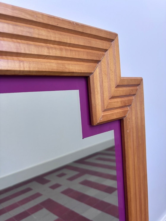 Image 1 of Grande specchio vintage in legno in stile Art Déco - ziggurat / Odeon
