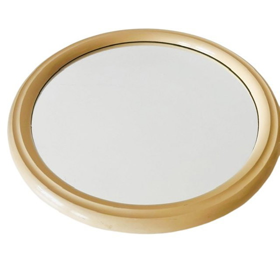 Vintage mid-century retro round Space Age Tiger wall mirror beige plastic 1970s (photo 3 of 7)
