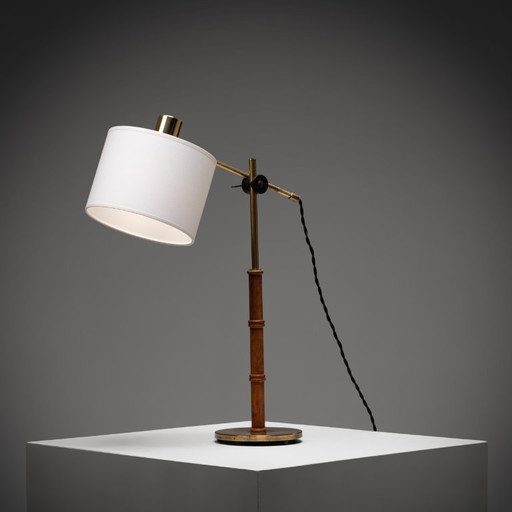 Brass and Wood Table Lamp by Falkenbergs Belysning, Sweden, 1960s – tafellampen