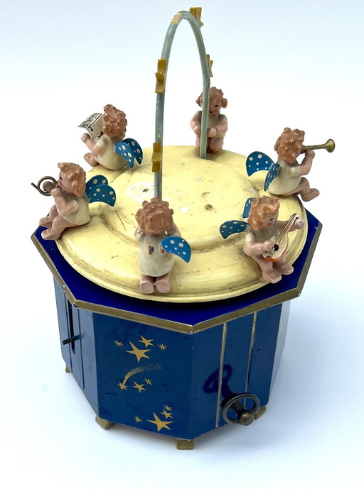 Vintage music box with angels – Thorens musical mechanism – “Silent Night” – Germany, 1950s/60s