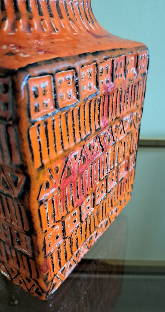 Image 1 of Vintage vase BAY ceramic red orange rectangle