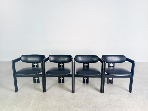 Original 4er Set Pamplona Stühle Pozzi Augusto Savini Leder
