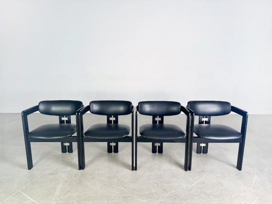 Image 1 of Set originale di 4 sedie Pamplona Pozzi Augusto Savini in pelle