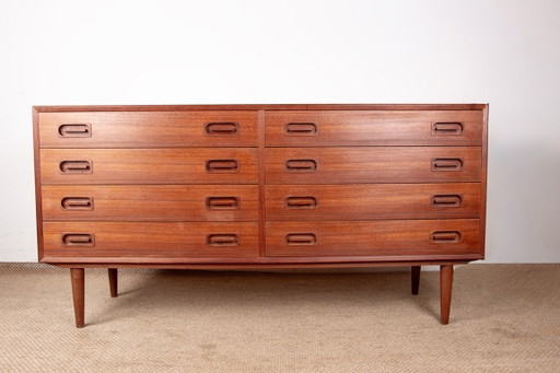 Grote dubbele ladekast, Deens, van teakhout, 8 laden, van Dyrlund 1960.