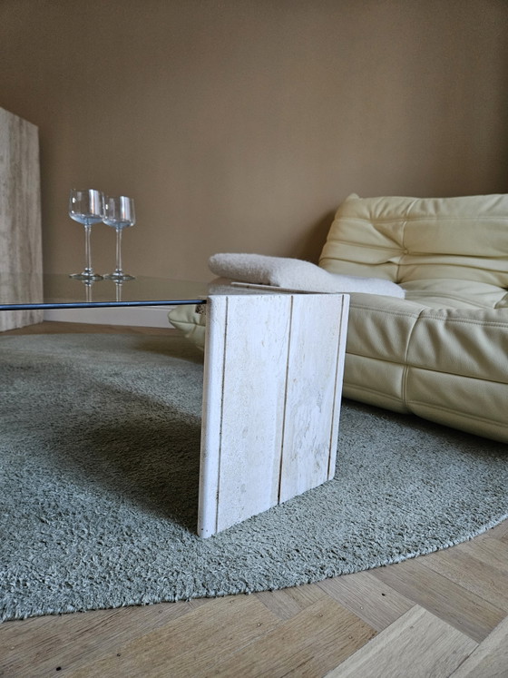 Image 1 of Salontafel in travertin met glas