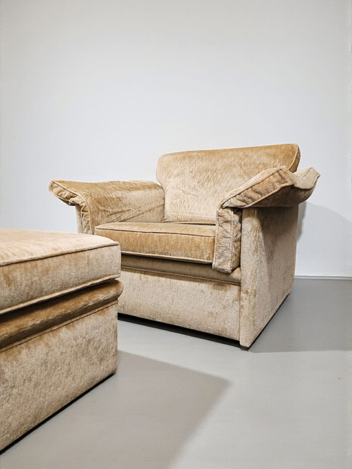 Vintage soft-seating lounge chair camel/beige velvet 1970s