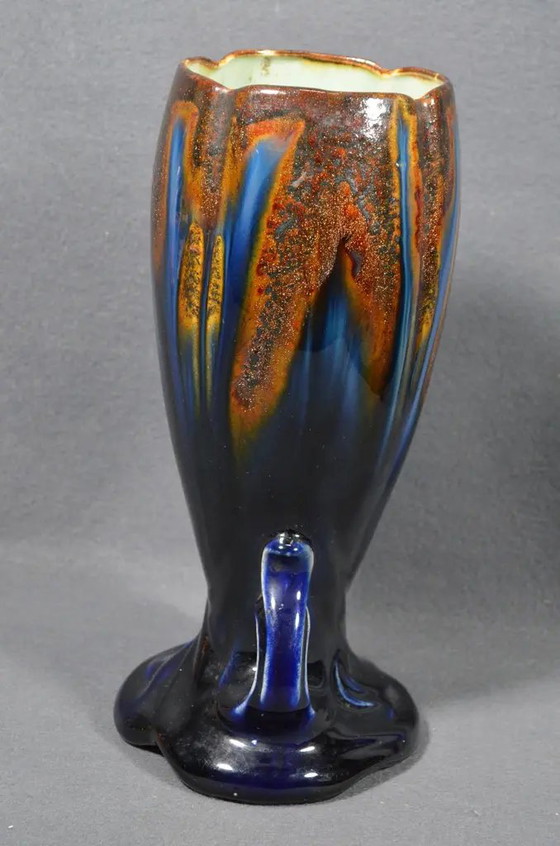1920s Belgian Art Deco Thulin Model 1943 Blue Drip Glaze Ceramic Vase (photo 6 of 11)