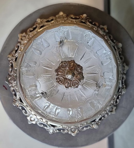 Image 1 of 2248 ceiling lamp pressed glass openwork copper frame