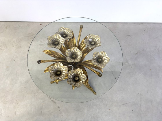 Vintage Gilt Metal Flower Side Table, 1960s – Glass (photo 5 of 10)