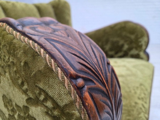 Image 1 of Fauteuil relax danois des années 1950, revêtement en velours, bois de chêne.