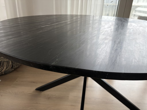 Round marble dining table Ø130 cm – black – design X-leg