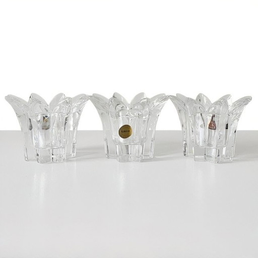 Set Vintage Italiaanse Royal Crystal Rock Laurus Star loodkristal waxinelichthouders 1980's