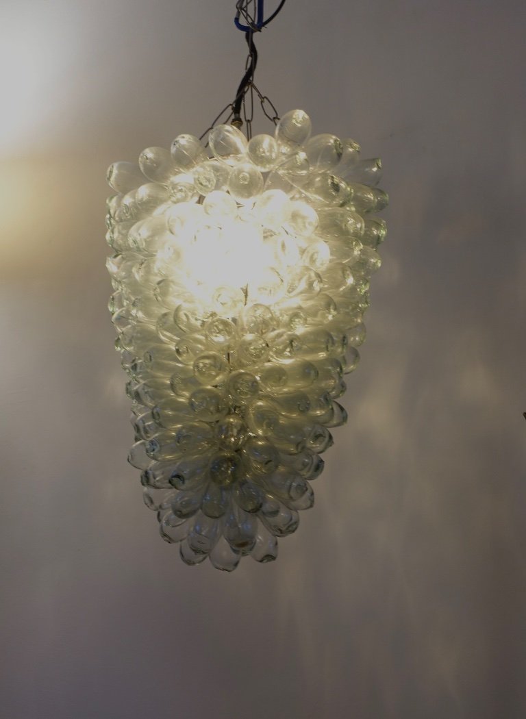 Große, klare Glas-Trauben-Deckenleuchte / Kronleuchter aus den 1970er Jahren, Murano-Glas