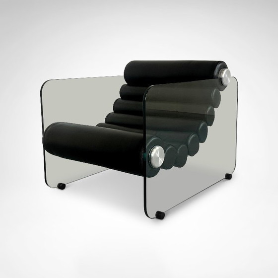 Image 1 of Sillón de cuero hialino y cristal de Fabio Lenci para Comfortline Italia, años 60