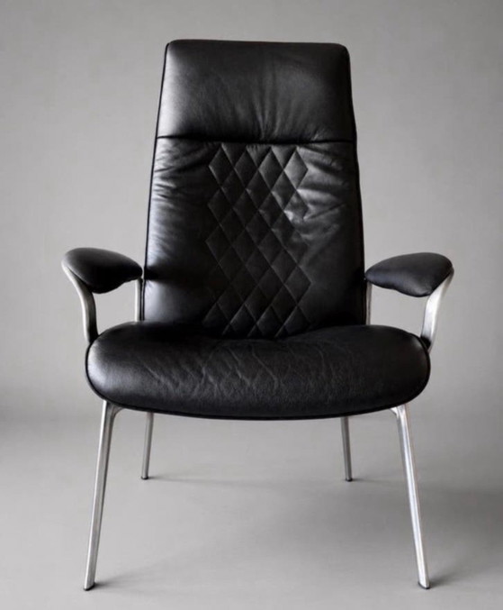 Image 1 of Stressless James loungestoel met voetenbank, zwart leer