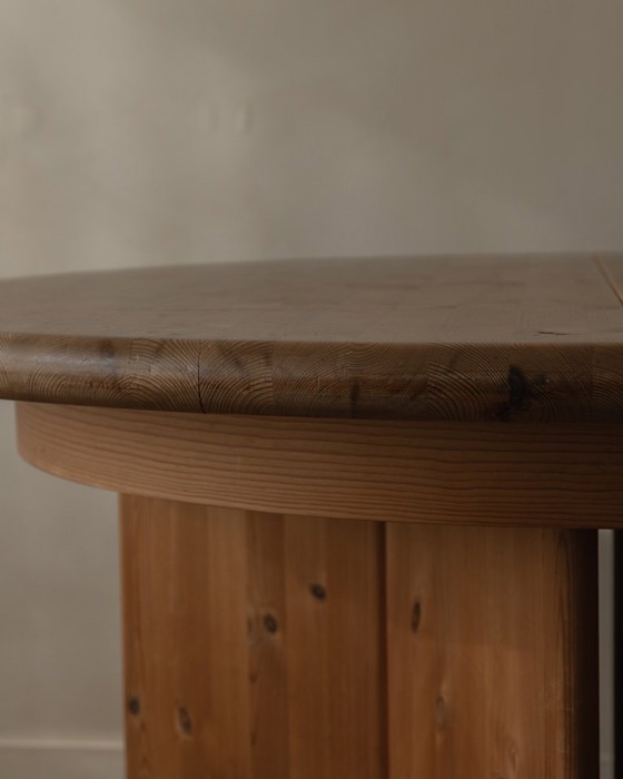 Image 1 of Vintage Danish Pine Round Extendable Dining Table Modul Møbler, Vinderup A/S 1980s