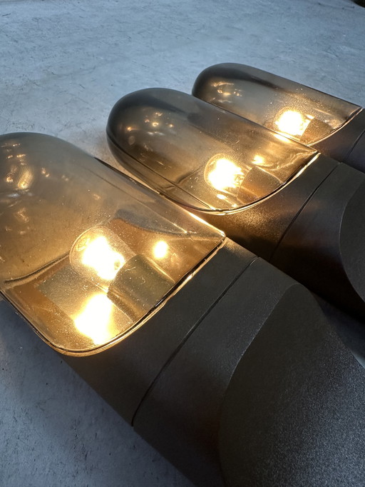 3x Lampe murale vintage en verre fumé - Hans Popp