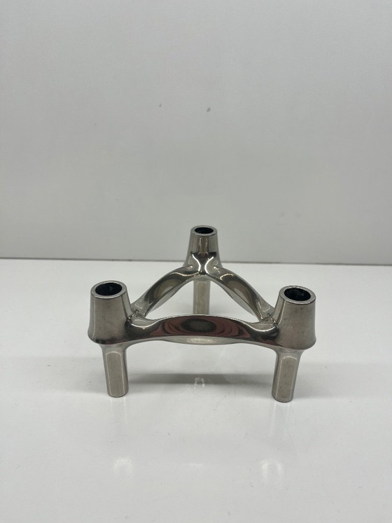 Image 1 of Set of 4 Stoff Nagel BMF candlesticks, modular vintage Scandinavian design, chrome