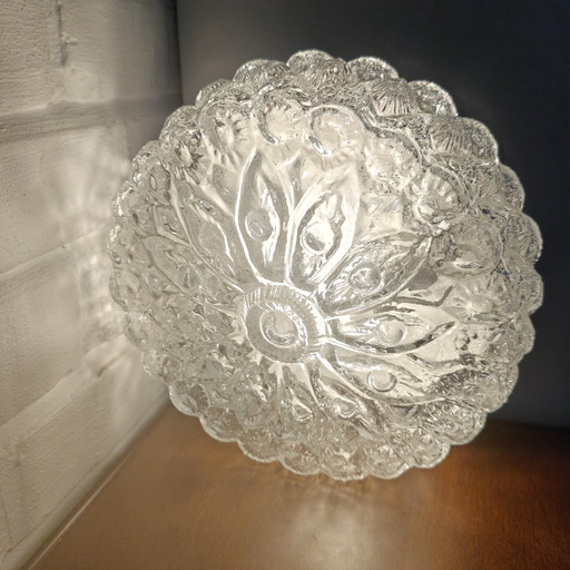 Vintage-Deckenleuchte aus strukturiertem Glas – florales Pressglas – 1970er Jahre – plafondlampen, Metal