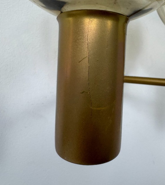 Image 1 of Pair of vintage double wall lights, Hans-Agne Jakobsson model V 149/2, brass and smoked glass, Sweden, 1970