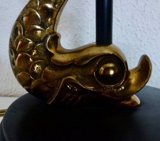 Image 1 of Table lamp with Koi Carp in brass