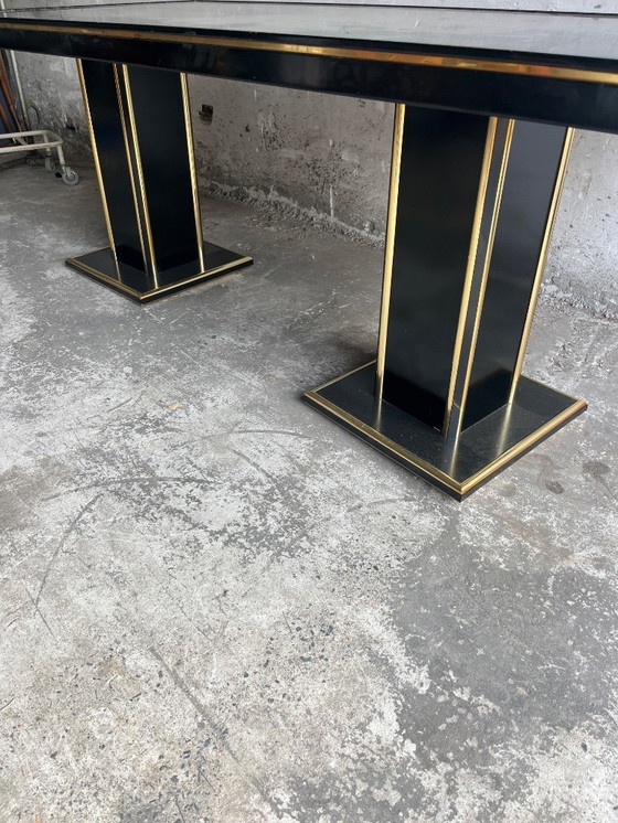 Image 1 of tavolo da pranzo in laccato nero e ottone anni '70