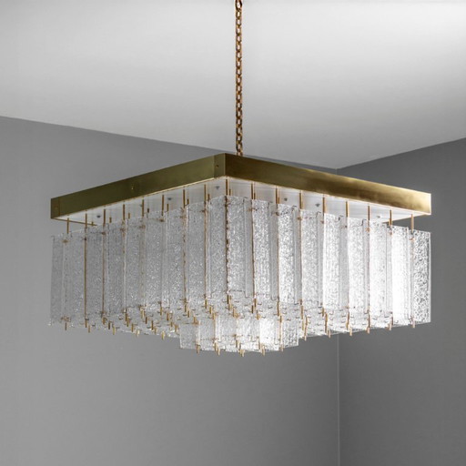 Lampada da soffitto Bohemian in vetro testurizzato e ottone, anni '60