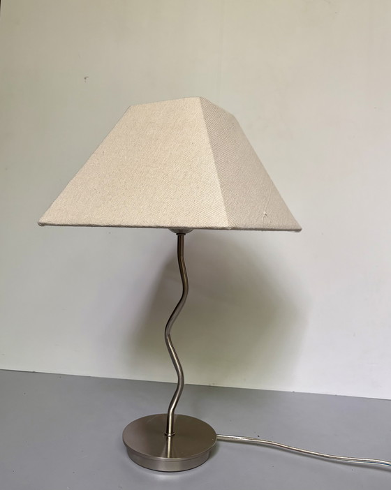 Image 1 of Vintage zigzag lamp with chrome base and fabric shade