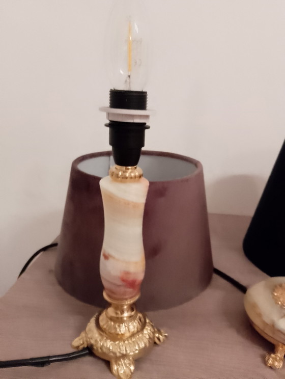 Image 1 of Set of 2 vintage neo-classical style bronze and onyx lamps, fully restored