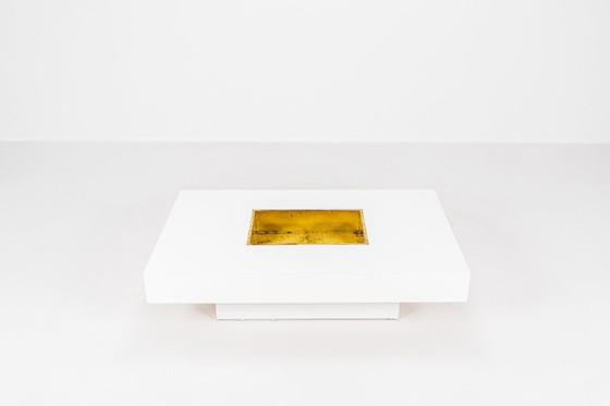 Image 1 of Couchtisch mit integrierter Messingbar von Willy Rizzo, Italien, 1970er Jahre