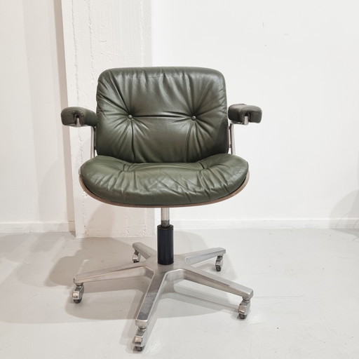 Giroflex vintage office chair with wooden shell and leather