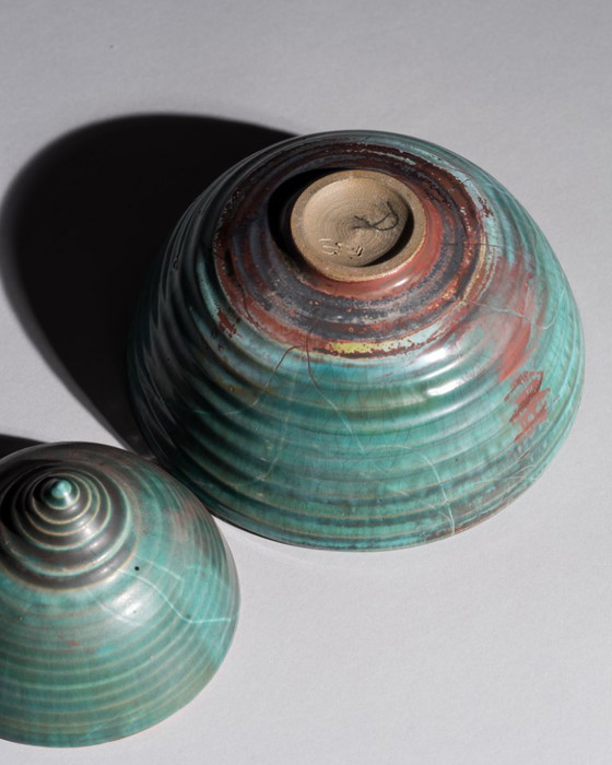 Image 1 of Studio Ceramic Box Duo – Mario Enke, Duitsland, 2010 · Sculpturale containers van steengoed, gebakken in reductieoven