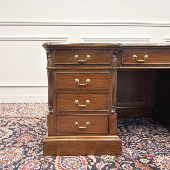 Classic English Chesterfield Desk with Modesty Panel – Leather, Wood (photo 9 of 21)