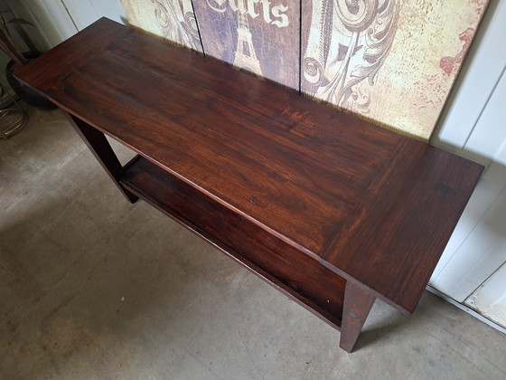 Image 1 of Colonial teak side table, hall table, wall console, minor damage to top, dimensions 140x40cm and 78 cm high