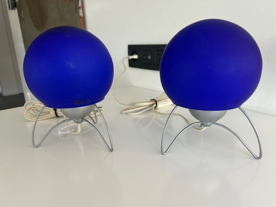 Lampe de table italienne,, Verre, Métal, Bleu, Space Age (photo 7 sur 8)