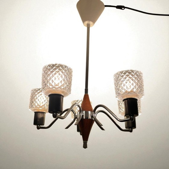 Image 1 of Skandinavisches Mid-Century Beleuchtungsset aus Teakholz, geschliffenem Glas und poliertem Metall (1950-60er Jahre)