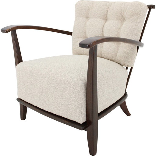 Fauteuil vintage en bois de hêtre et tissu Boucle, Tchécoslovaquie 1950