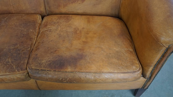 Image 1 of Vintage Sheepskin Leather 2-Seater Sofa in English Style