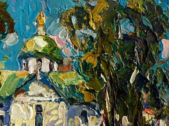 Image 1 of Original Oil Painting Summer Church Landscape Hike to the monastery