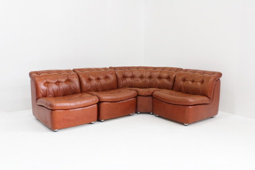 Canapé modulable incurvé italien vintage des années 1970, ensemble de 4 – 3 5 zitsbanken, Skai