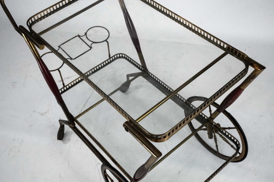 Image 1 of Mid-Century Italian Brass and Glass Bar Cart by Cesare Lacca. Italy 1950s