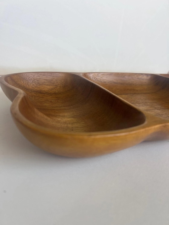 Vintage Wood Serving Bowl XXL 44 cm | Hand-carved Mid Century Snack Bowl with 3 Compartments | Teak Wood (photo 5 of 11)