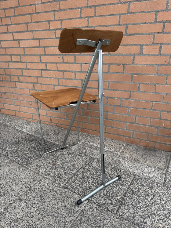 Vintage Minimalist Klapstoel / Architectenstoel – Modern Design – Fauteuils, Chrome, Wood (photo 13 of 15)