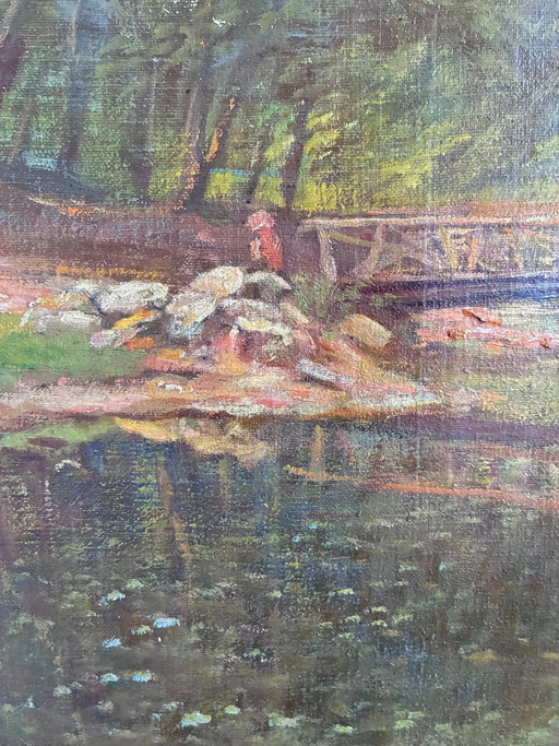 Peinture à l'huile originale vintage, paysage de forêt