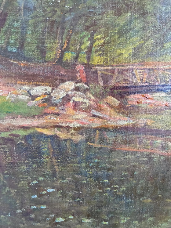 Image 1 of Vintage original oil painting forest landscape