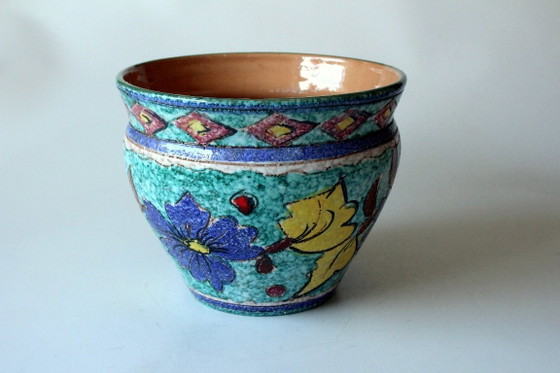 XL Handmade Ceramic Plant pot hand-painted, made in Italy, marked, Multi Color, Vintage (photo 3 of 11)