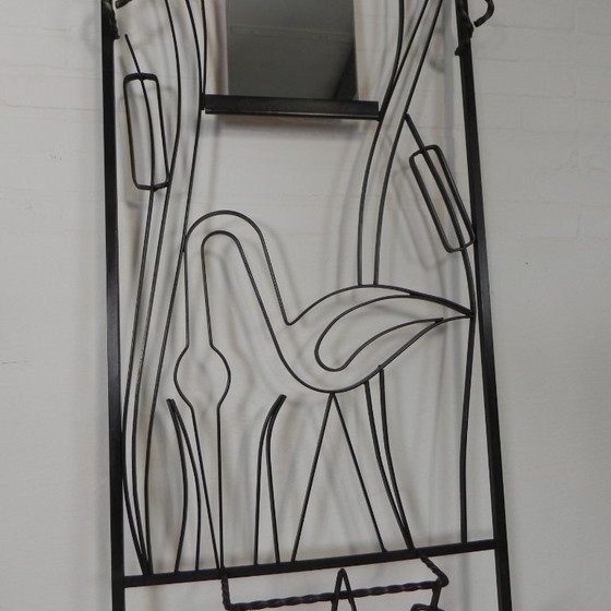 Steel standing wall coat rack with bird motif, 1950s, Metal, Glass, Black, Mid Century Modern (photo 5 of 10)